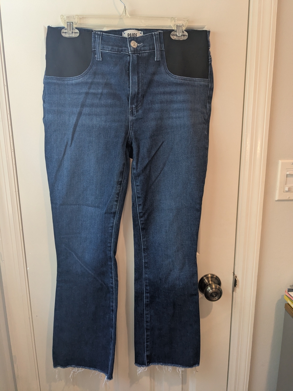 PAIGE Dark Blue Flare Jeans with Black Stretch Waist